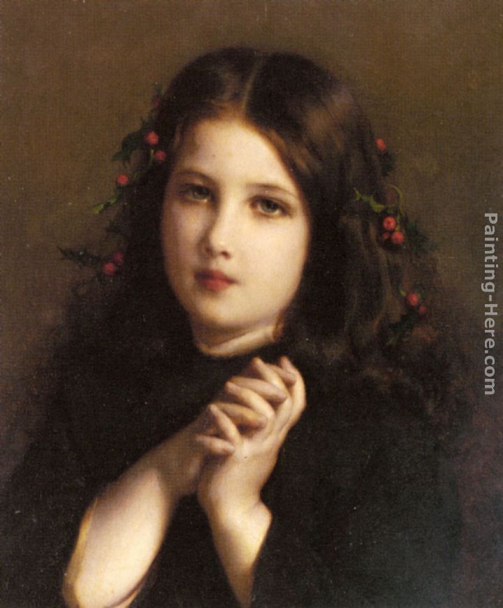 Etienne Adolphe Piot A Young Girl with Holly Berries in her Hair